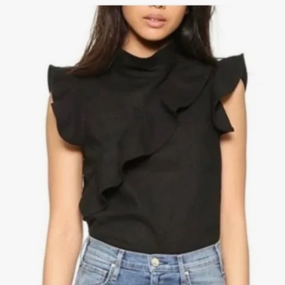 McGuire Denim. Sorbonne Linen - Blk Ruffle top.  Sz S.